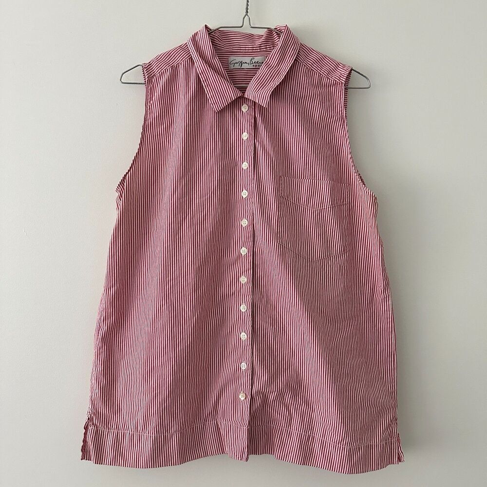 Vintage Geoffrey Beene Sport Red White Striped Sleeveless Button Down Shirt Med